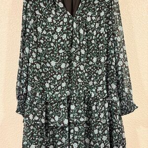 Draper James Black and Green Floral Long Sleeve Dress